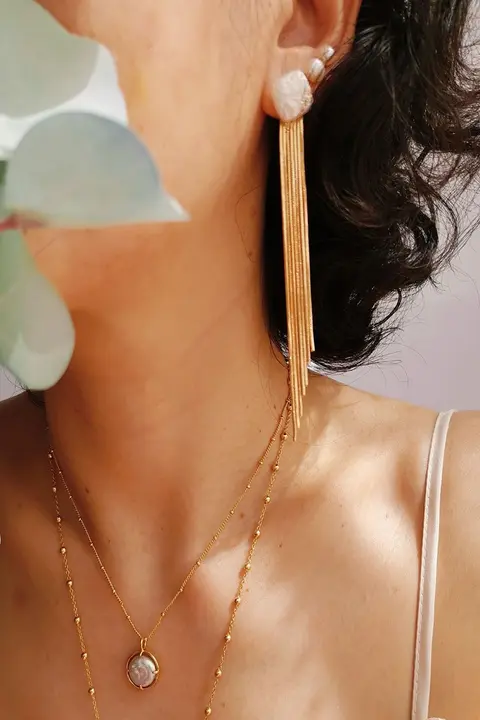 PERSTA ヴィンテージバロックパールフリンジイヤリング【スタイリッシュ・デイリーアクセサリー】