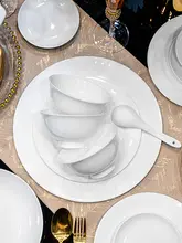 純白骨瓷の高脚碗と皿のセット【釉下彩・家用陶器】（セットアップ対応）