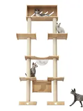 キャットタワー一体型キャットハウス【斜めタワーデザイン・天然木製】