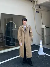 秋用 折り返し襟の中長丈 ロングトレンチコート【男女兼用・ワンタッチボタン・フィット】