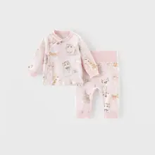 可愛いクマデザインの女の子用ボトムス付き春秋用衣服【抗菌・ハイウエスト・純綿・（セットアップ対応）】