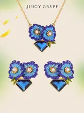 青いポピーの花モチーフのリング、ネックレス、ブレスレット、イヤリング【母の日ギフト】（セットアップ対応）