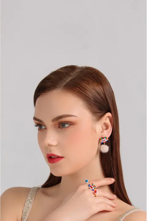 手作りのエナメル カラフルなクラウン双環リング【調整可能・個性的なデザイン】