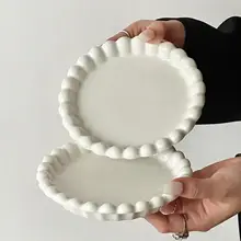 高級感のある陶製プレート【パールエッジ・フランス風・スイーツ＆デザート用】