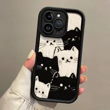 秋冬用 黒白猫デザインのスマホケース【iPhone用・保護カバー】