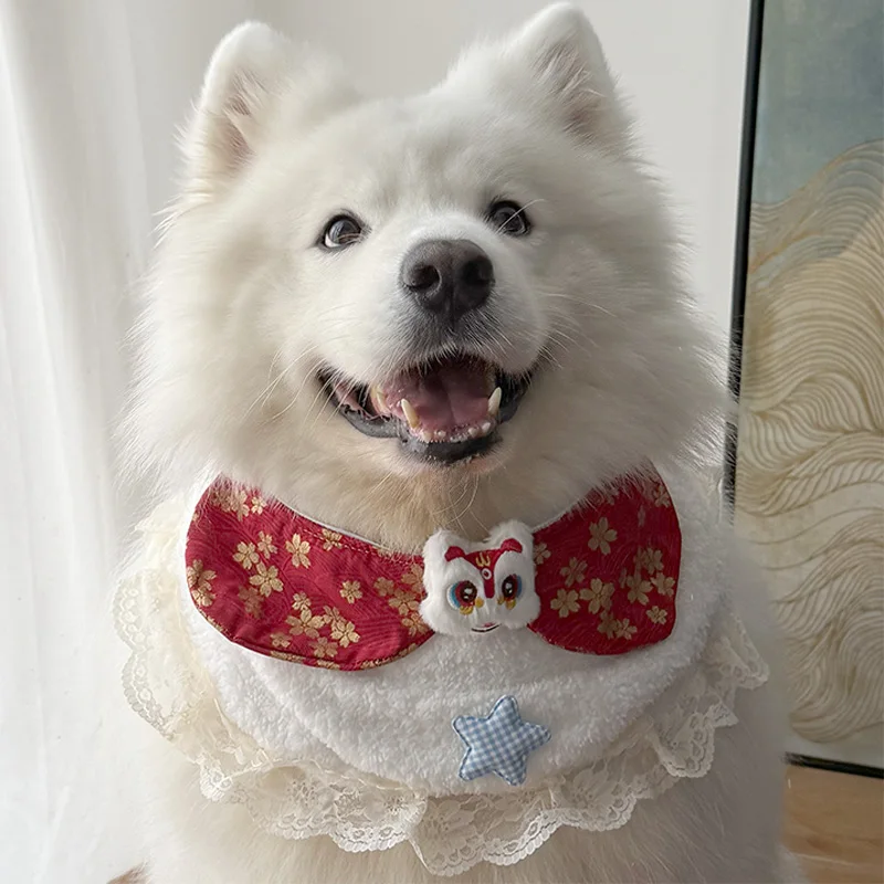 犬用お洒落なウェアリング：四季通用の花柄围脖式ウェアで中型大型犬を装着