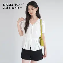 ファッションなVネックジッパーブラウス【大きいサイズ・ウエストシェイプ・夏用】
