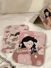 手描きPUレザー折りたたみ化粧鏡【デスク用・持ち運び便利】