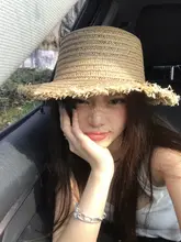 フリンジ付きストローハット【日焼け止め・夏用・平頂デザイン】