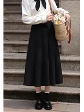 黒色ハイウエストAラインスカート【秋冬用・プリーツ・ロング丈】