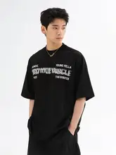 アメリカンレトロロゴプリントラウンドネック半袖Tシャツ【メンズ・夏用・フィット】