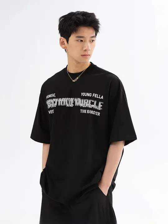 アメリカンレトロロゴプリントラウンドネック半袖Tシャツ【メンズ・夏用・フィット】