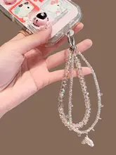 極上の柔らかさのピンククリスタルフィッシュテールチャーム【スマホ用・高級感・女性用】