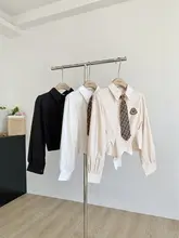 春新作 学院風シャツ【ネクタイ付き・チェック柄・ウエストゴム】（セットアップ対応）