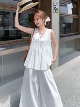 白色の柔らかいドールシャツタンクトップ【夏用・軽量・フィット・ワイドパンツ】（セットアップ対応）