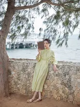 感のあるデザインのワンピース【麻素材・ウエストシェイプ・春夏用】