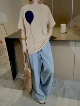 爽やかな天青色のハイウエストワイドレッグデニムパンツ【ダブルプリーツ・ストレート・伸縮ウエスト】