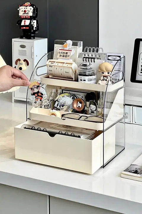 アクリル製デスク用収納ボックス【多機能・引き出し式・文具収納】
