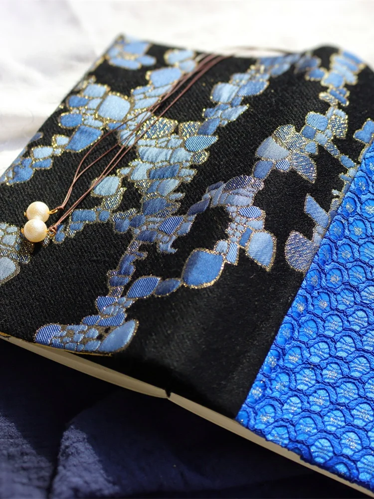 水の元素 A5手帳：布製刺繍デザインで実用性と美しさを両立