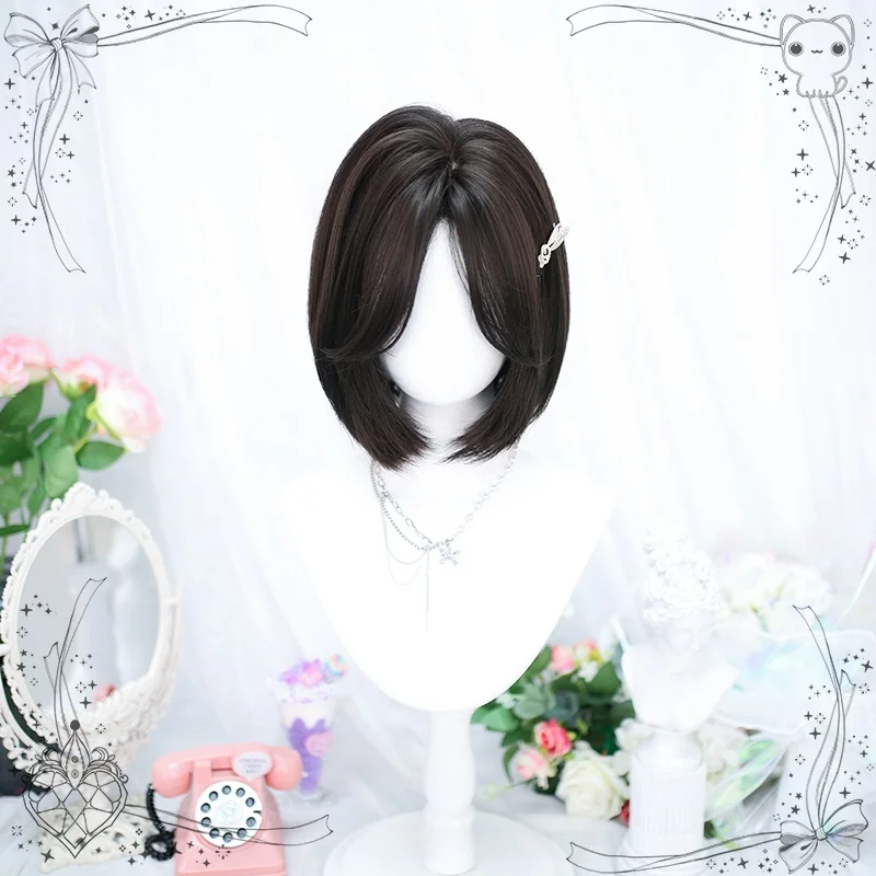 ロリータ風ボブカットウィッグ：おでこ狭い丸顔前髪に最適なリアルショートヘアスタイル