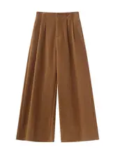 した印象のタック入りワイドレッグパンツ【冬用・カジュアル・女性用】
