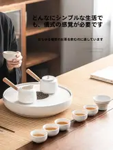 サイドハンドル功夫茶具セット【陶製小型茶壺・円形茶盤・シンプルデザイン】