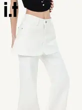 デニムパンツ レディース ホワイト フレアパンツ ハイウエスト ペプラムデザイン 秋「CHOCOOLATE」