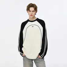 三色パネルデザインの長袖Tシャツ【ユニセックス・秋冬・ルーズフィット・カジュアル】（セットアップ対応）