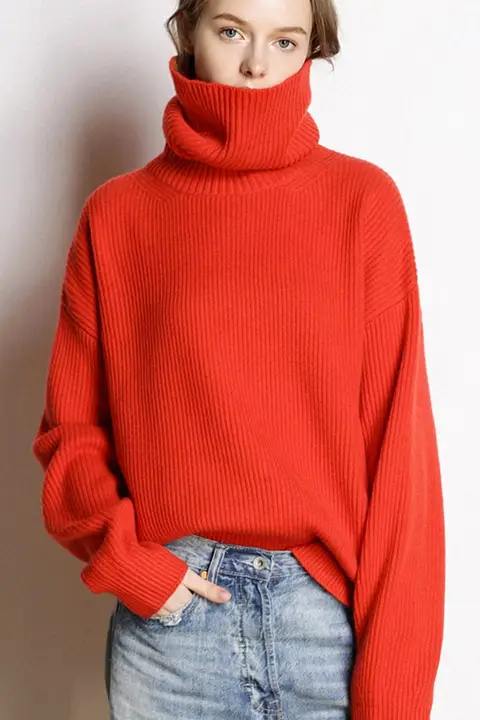 赤いハイネックセーター【秋冬用・ゆったりシルエット・厚手・保温】