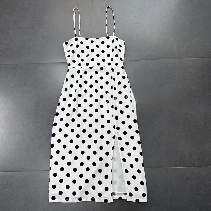 フレンチスタイルの大波点マキシドレス【エレガント・細身効果・キャミソール】