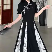 大きいサイズ 新中式デザインの改良版チャイナドレス【夏用・体型カバー・気質あり】（セットアップ対応）