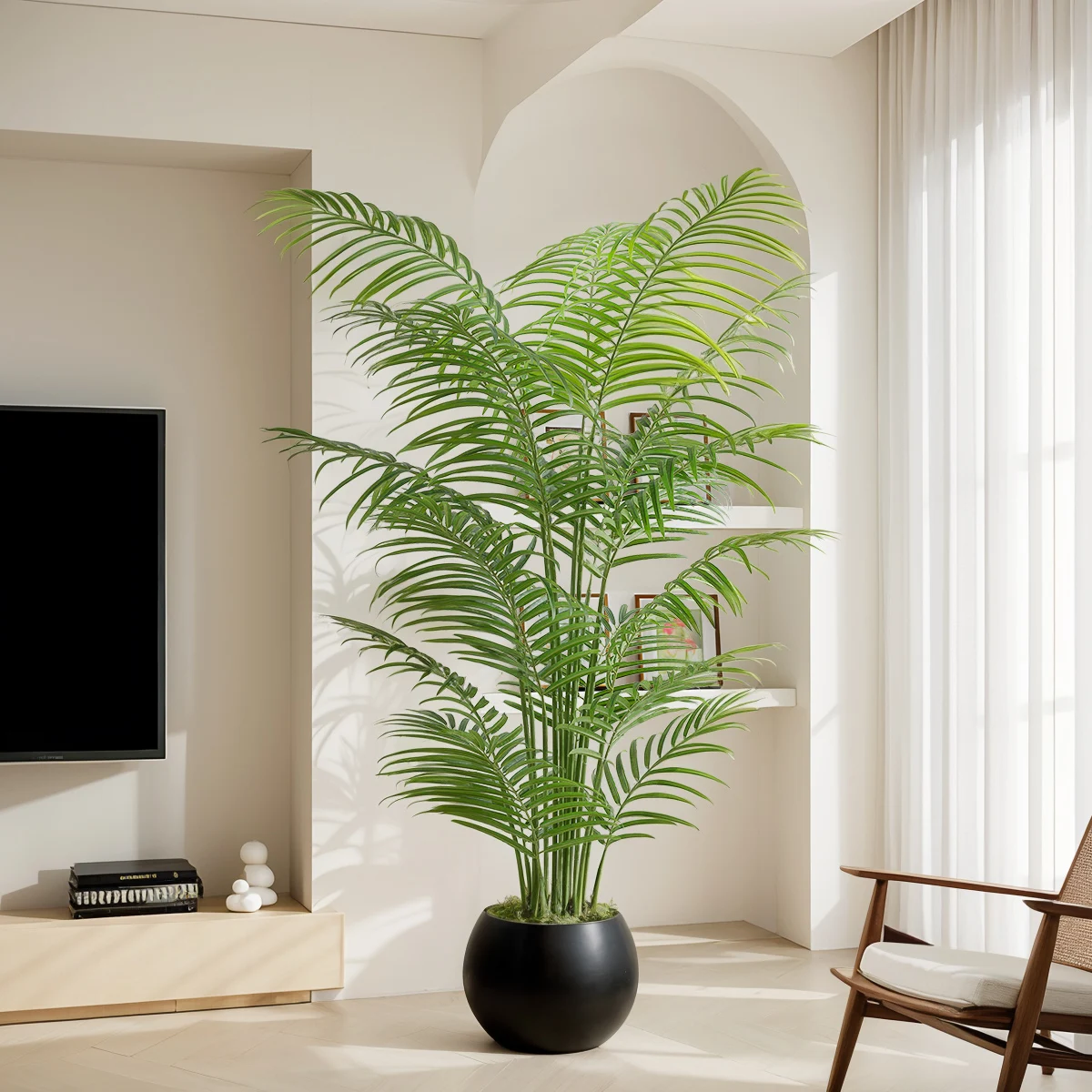 韓国インテリアを再現｜カフェ風部屋の作り方 - 人工観葉植物の高さとポットタイプによる空間設計