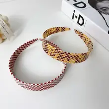 レトロなヘッドバンド市松模様のヘアアクセサリー韓国風チェック柄スタイル