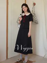 学院風の襟付きトップスとスカート【夏用・大きいサイズ・フレンチスタイル】（セットアップ対応）