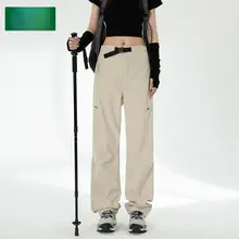 女性用 ワイドレッグ工装パンツ【カジュアル・高腰・フィット・春秋用】