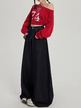 ヴィンテージ風 ワイドレッグ 加工デニムパンツ【女の子向け・極上の柔らかさ・ロング丈】