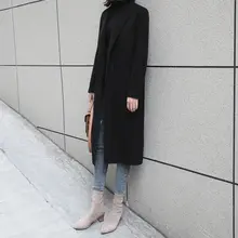 ブラック両面ウールカシミヤコート【冬用・中長丈・ストレートシルエット・正肩デザイン】