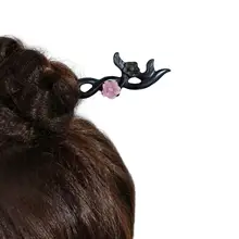 黒檀木製の古風ロウバイ花ヘアピン【ピンクシェル花デザイン・高級感ある漢服用飾り】