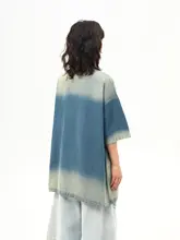 刺繍デザインのヴィンテージ風デニムTシャツ【夏用・女性・短袖】
