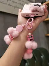 個性的なデザインのスマートフォン用ストラップ【可愛いボンボン付き・高級感あるウエストストラップ】