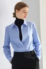 デザイン性のある青いストライプのロングスリーブシャツ【ゆったりしたフィット・秋冬用】