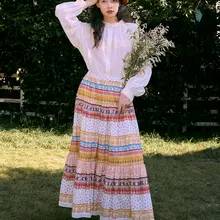 した休日スタイルのロングスカート【フラワープリント・ゆったり・快適な肌触り】