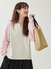 ドット柄 レディース ゆったりTシャツ【ラウンドVネック・春用・デザイン】