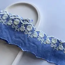 純綿デニムブルー花型刺繍レース【小さなデイジー刺繍】
