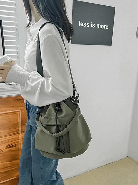 帆布製 水桶型バッグ【カジュアル・ショルダー＆ハンドル付き・女性用】