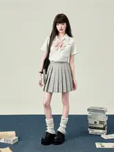 オリジナルJK制服風チェック柄ミニスカート【夏用・学院風・ピンク】（セットアップ対応）