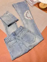 高腰刺繍入りフレアデニムパンツ【レディース・スリムフィット・カジュアル】