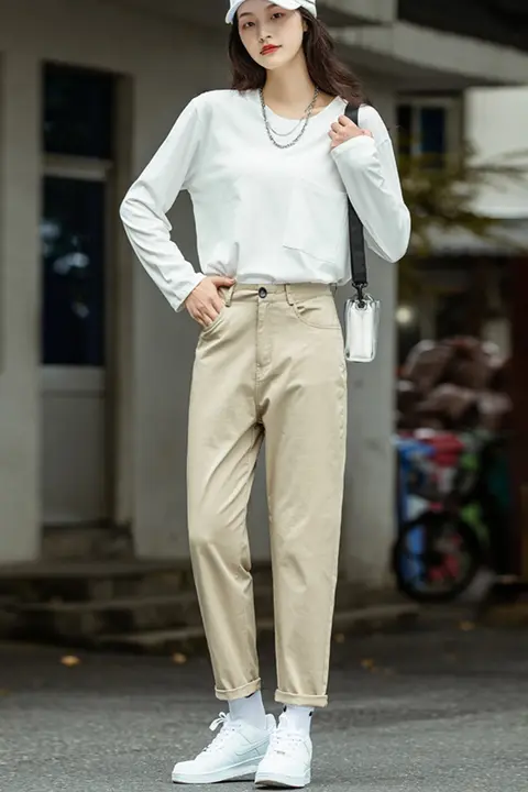 カーキ色 レディース ワークパンツ【ハレン・テーパード・大きいサイズ・春秋用】