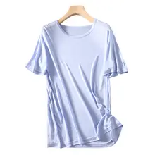夏用 メンズ ラウンドネック 半袖 Tシャツ【サテンシルク・ゆったりしたフィット・カジュアル】