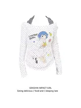波点柄アニメプリント長袖Tシャツ【オフショルダー・スリムフィット・大人可愛いデザイン】